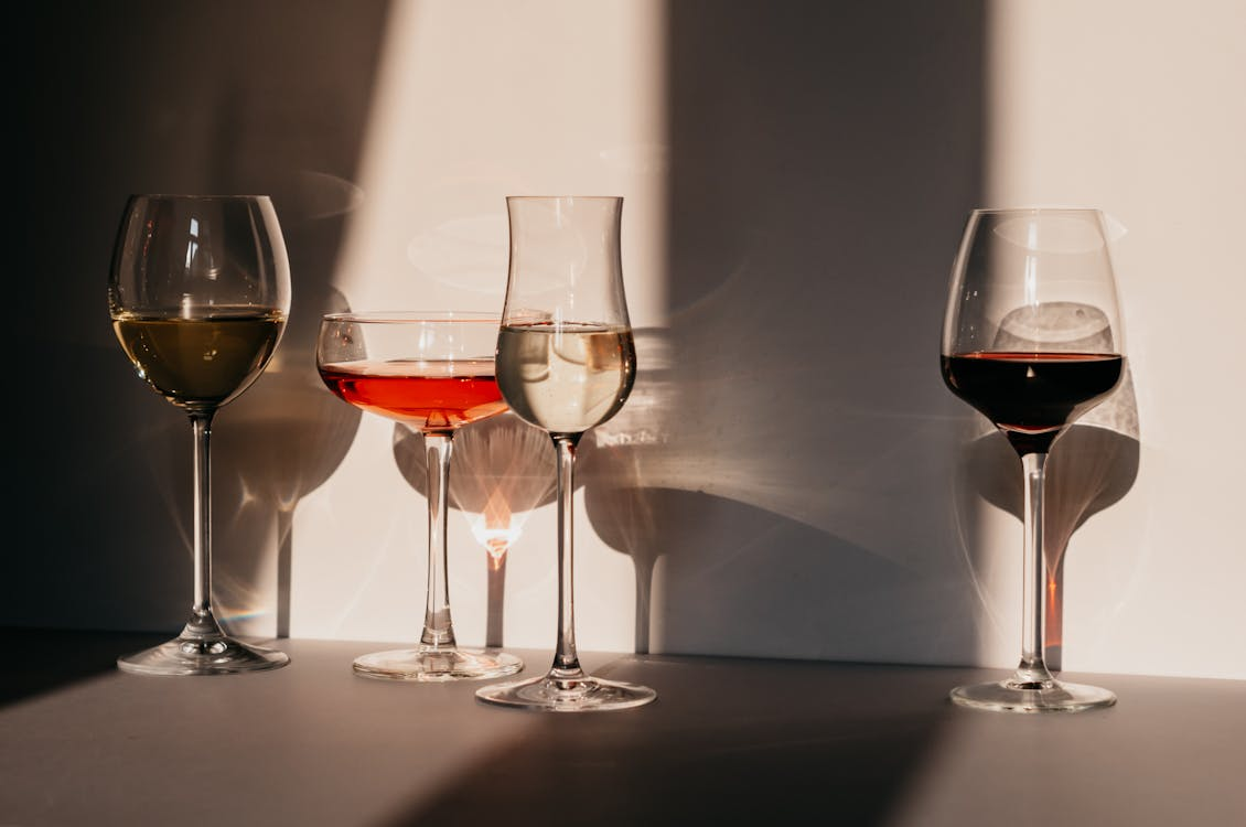 Different shapes of wine glasses